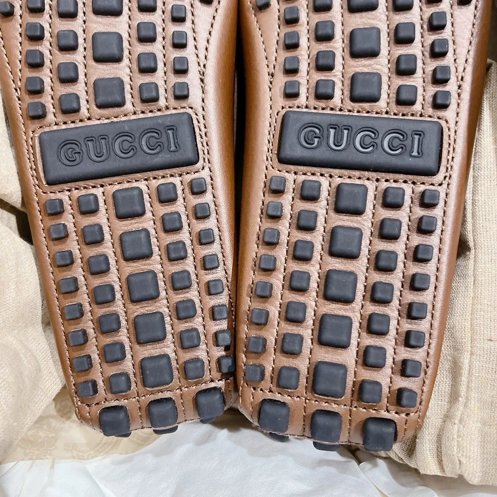 Gucci Supreme GG Interlocking Loafer Driving Shoes Mens Brown UK 8.5 US 9